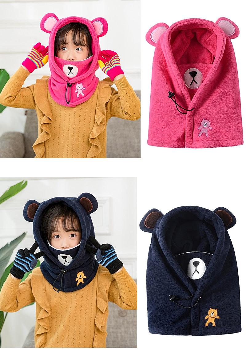 Cute Cartoon Children Winter Animal Bear Ski Masks Hats Kids Baby Thermal Fleece Balaclava Face Beanies Warmer Skellies Hats Kids Winter Fleece Warmer Balaclava Cap Thermal Tactical Military Helmet Windproof Full Face Mask Cover Ski Beanies Stevvex