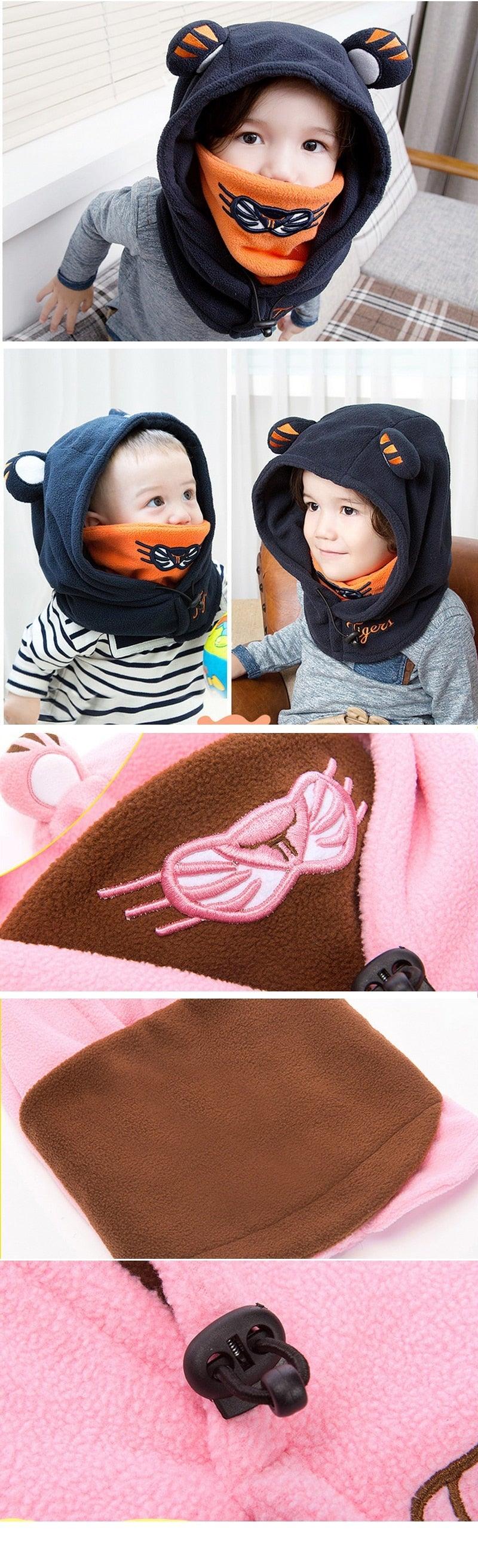 Cute Cartoon Children Winter Animal Bear Ski Masks Hats Kids Baby Thermal Fleece Balaclava Face Beanies Warmer Skellies Hats Kids Winter Fleece Warmer Balaclava Cap Thermal Tactical Military Helmet Windproof Full Face Mask Cover Ski Beanies Stevvex