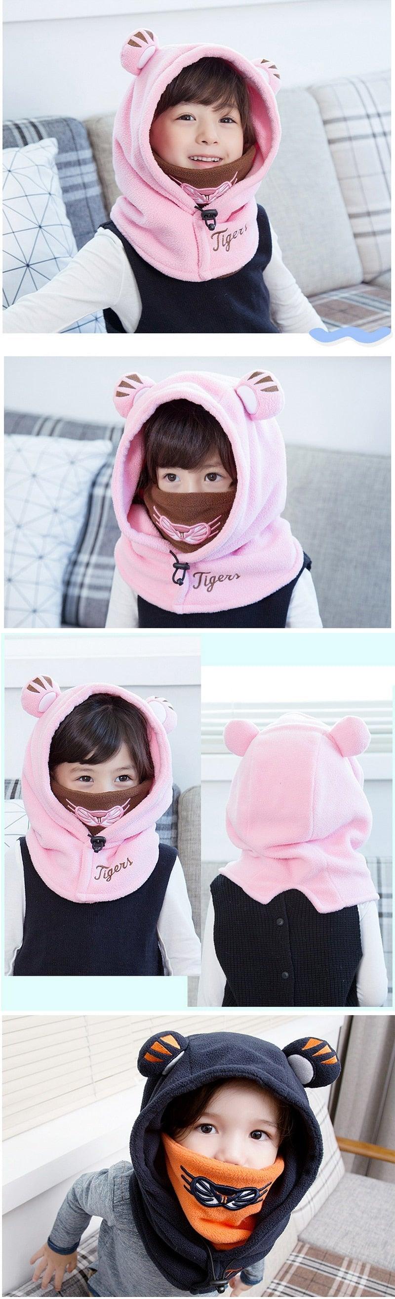 Cute Cartoon Children Winter Animal Bear Ski Masks Hats Kids Baby Thermal Fleece Balaclava Face Beanies Warmer Skellies Hats Kids Winter Fleece Warmer Balaclava Cap Thermal Tactical Military Helmet Windproof Full Face Mask Cover Ski Beanies Stevvex