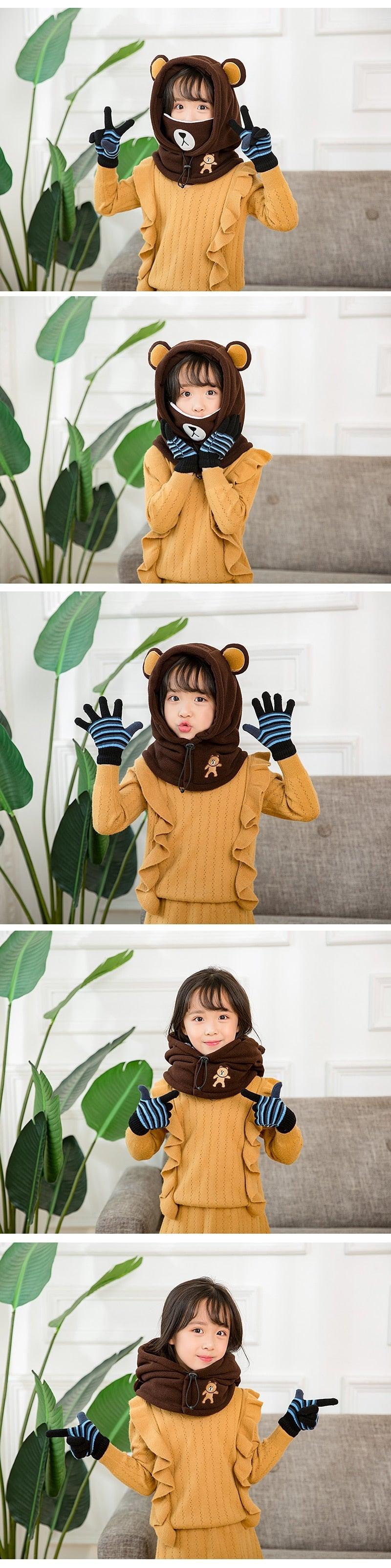 Cute Cartoon Children Winter Animal Bear Ski Masks Hats Kids Baby Thermal Fleece Balaclava Face Beanies Warmer Skellies Hats Kids Winter Fleece Warmer Balaclava Cap Thermal Tactical Military Helmet Windproof Full Face Mask Cover Ski Beanies Stevvex