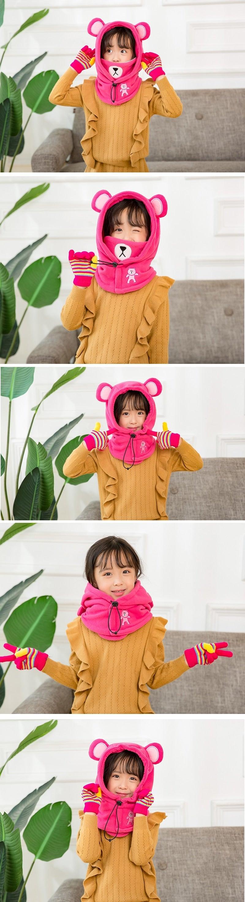 Cute Cartoon Children Winter Animal Bear Ski Masks Hats Kids Baby Thermal Fleece Balaclava Face Beanies Warmer Skellies Hats Kids Winter Fleece Warmer Balaclava Cap Thermal Tactical Military Helmet Windproof Full Face Mask Cover Ski Beanies Stevvex