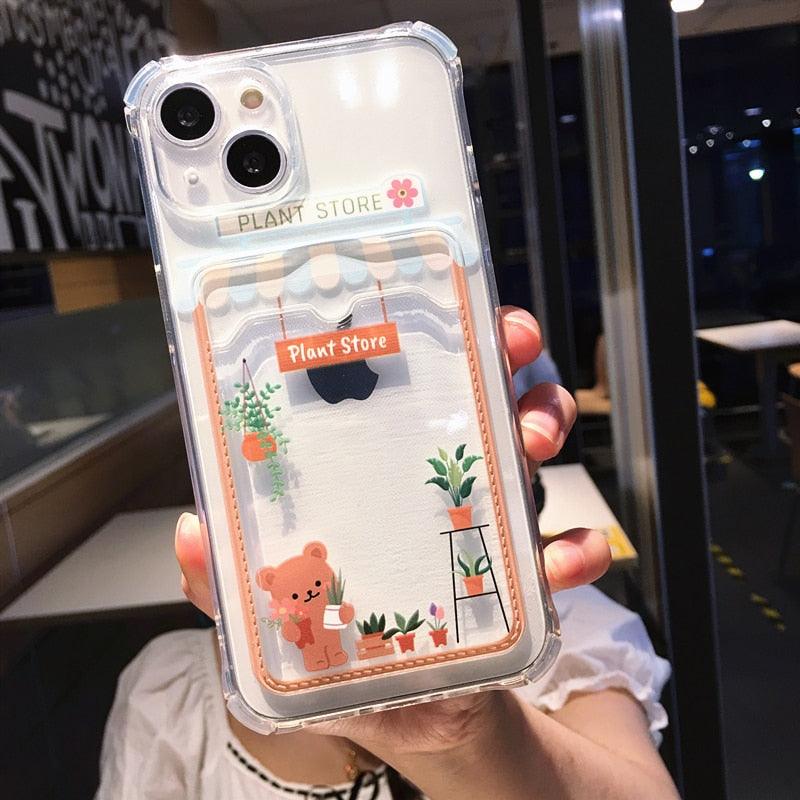 Cute Cartoon Wallet Card Pocket Holder Phone Case For iPhone 14 Pro Max 13 12 11 X XR XS 7 8 Plus Transparent Shockproof Cartoon Phone Case For iPhone Unique Funny Phone Case Design Stevvex