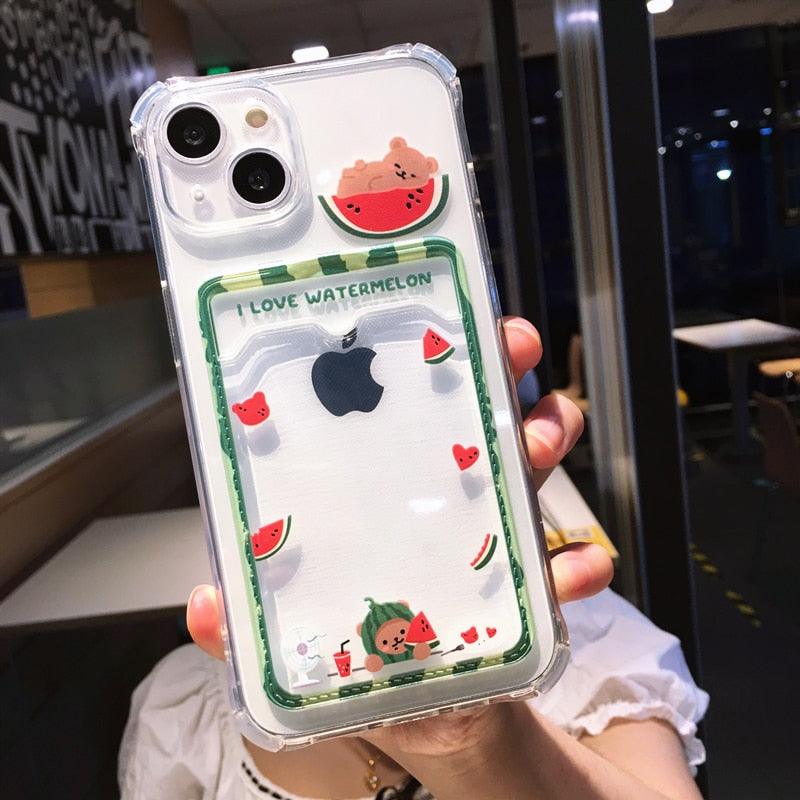 Cute Cartoon Wallet Card Pocket Holder Phone Case For iPhone 14 Pro Max 13 12 11 X XR XS 7 8 Plus Transparent Shockproof Cartoon Phone Case For iPhone Unique Funny Phone Case Design Stevvex