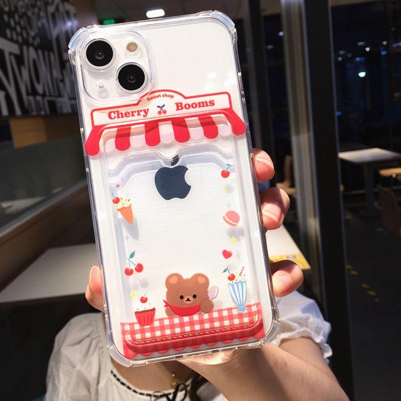 Cute Cartoon Wallet Card Pocket Holder Phone Case For iPhone 14 Pro Max 13 12 11 X XR XS 7 8 Plus Transparent Shockproof Cartoon Phone Case For iPhone Unique Funny Phone Case Design Stevvex