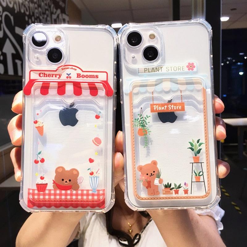Cute Cartoon Wallet Card Pocket Holder Phone Case For iPhone 14 Pro Max 13 12 11 X XR XS 7 8 Plus Transparent Shockproof Cartoon Phone Case For iPhone Unique Funny Phone Case Design Stevvex