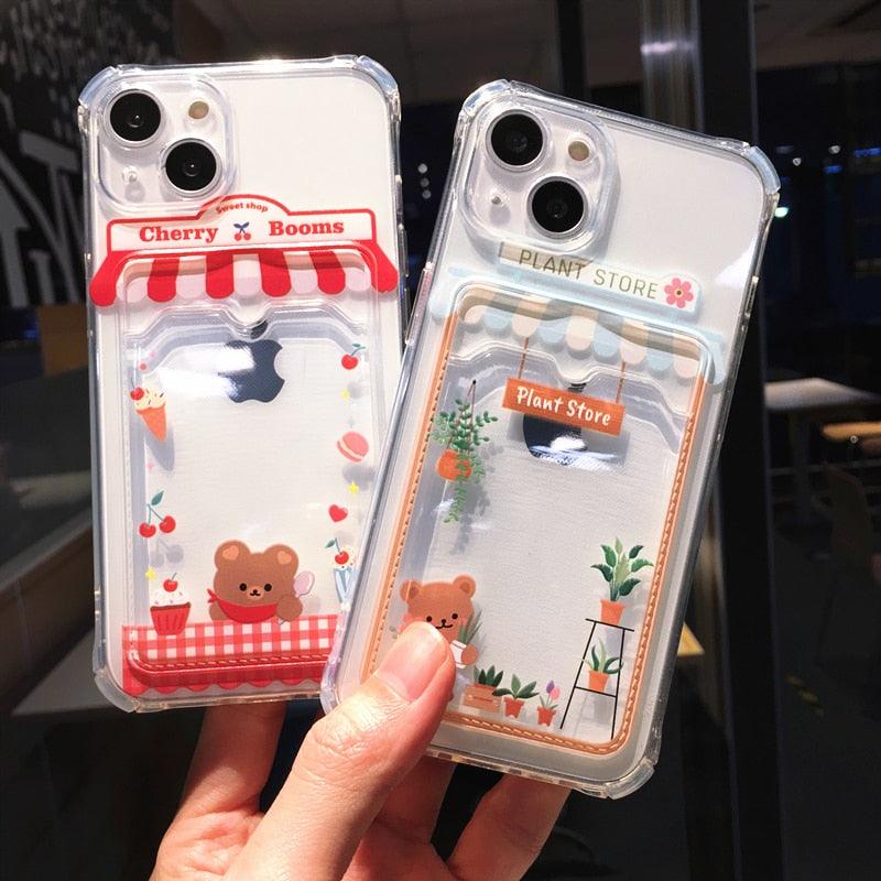 Cute Cartoon Wallet Card Pocket Holder Phone Case For iPhone 14 Pro Max 13 12 11 X XR XS 7 8 Plus Transparent Shockproof Cartoon Phone Case For iPhone Unique Funny Phone Case Design Stevvex