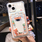 Cute Cartoon Wallet Card Pocket Holder Phone Case For iPhone 14 Pro Max 13 12 11 X XR XS 7 8 Plus Transparent Shockproof Cartoon Phone Case For iPhone Unique Funny Phone Case Design Stevvex