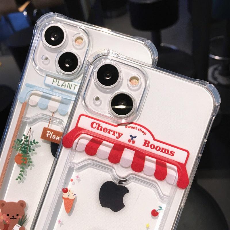 Cute Cartoon Wallet Card Pocket Holder Phone Case For iPhone 14 Pro Max 13 12 11 X XR XS 7 8 Plus Transparent Shockproof Cartoon Phone Case For iPhone Unique Funny Phone Case Design Stevvex