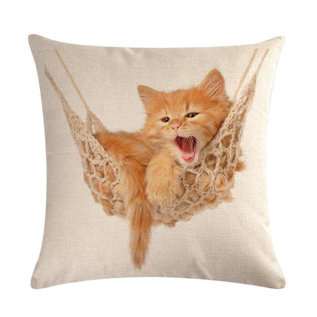 Cute Cat Sofa Decorative Cotton Linen Cushion Cover Pillow Cases Square Pillow Covers Cat Cotton Linen Decorative Cushion Covers For Home Throw Pillow Home Decor Pillowcover 45x45CM Stevvex