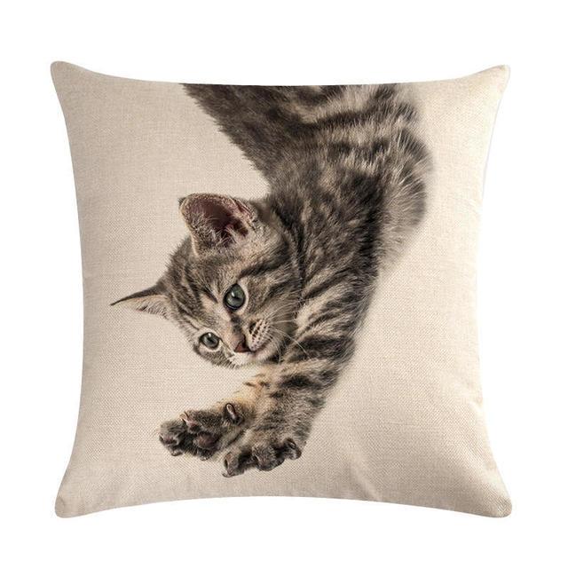 Cute Cat Sofa Decorative Cotton Linen Cushion Cover Pillow Cases Square Pillow Covers Cat Cotton Linen Decorative Cushion Covers For Home Throw Pillow Home Decor Pillowcover 45x45CM Stevvex
