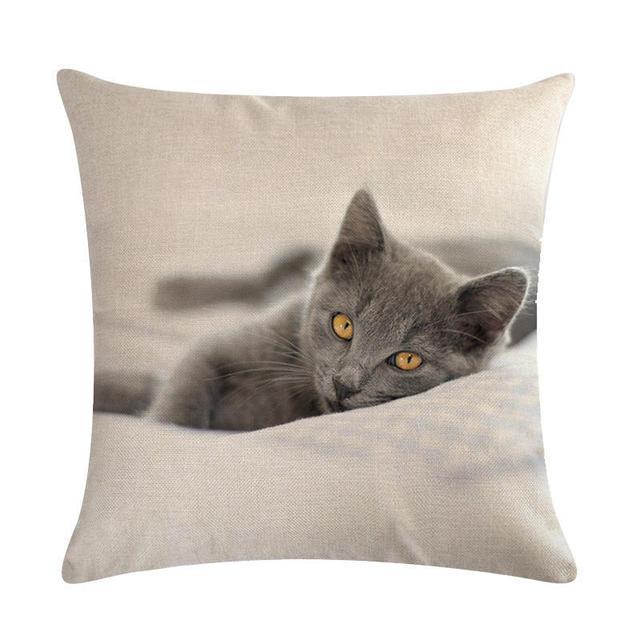 Cute Cat Sofa Decorative Cotton Linen Cushion Cover Pillow Cases Square Pillow Covers Cat Cotton Linen Decorative Cushion Covers For Home Throw Pillow Home Decor Pillowcover 45x45CM Stevvex