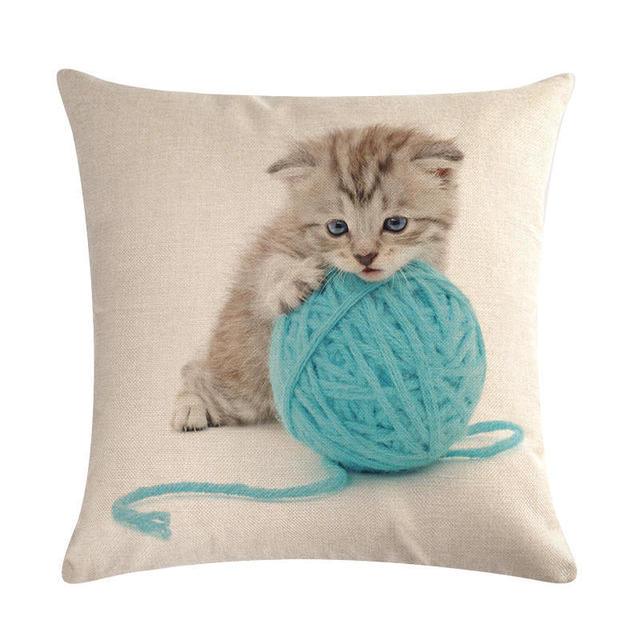 Cute Cat Sofa Decorative Cotton Linen Cushion Cover Pillow Cases Square Pillow Covers Cat Cotton Linen Decorative Cushion Covers For Home Throw Pillow Home Decor Pillowcover 45x45CM Stevvex