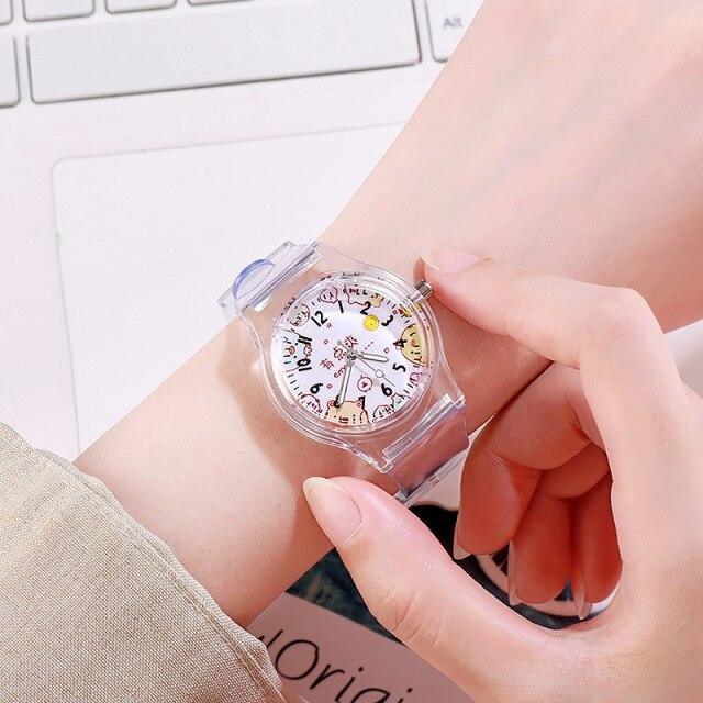 Cute Childrens Analog Transparent Watchband New Fashion Small Lightweight Watch Fresh And Simple Girls Quartz Watch Sport Simple Casual Quartz Wristwatch For Women Ladies Girls Stevvex