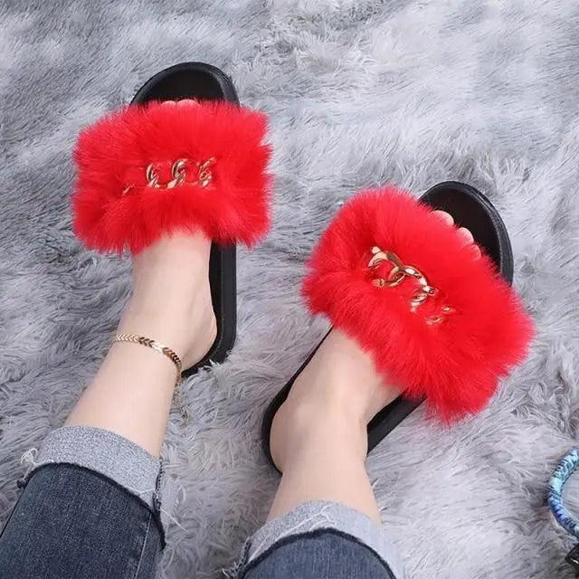 Cute Fluffy Ladies Indoor Warm Slippers Furry Luxury Flip Flops   Women's Fashion Flat Soft Flip Flops Stevvex