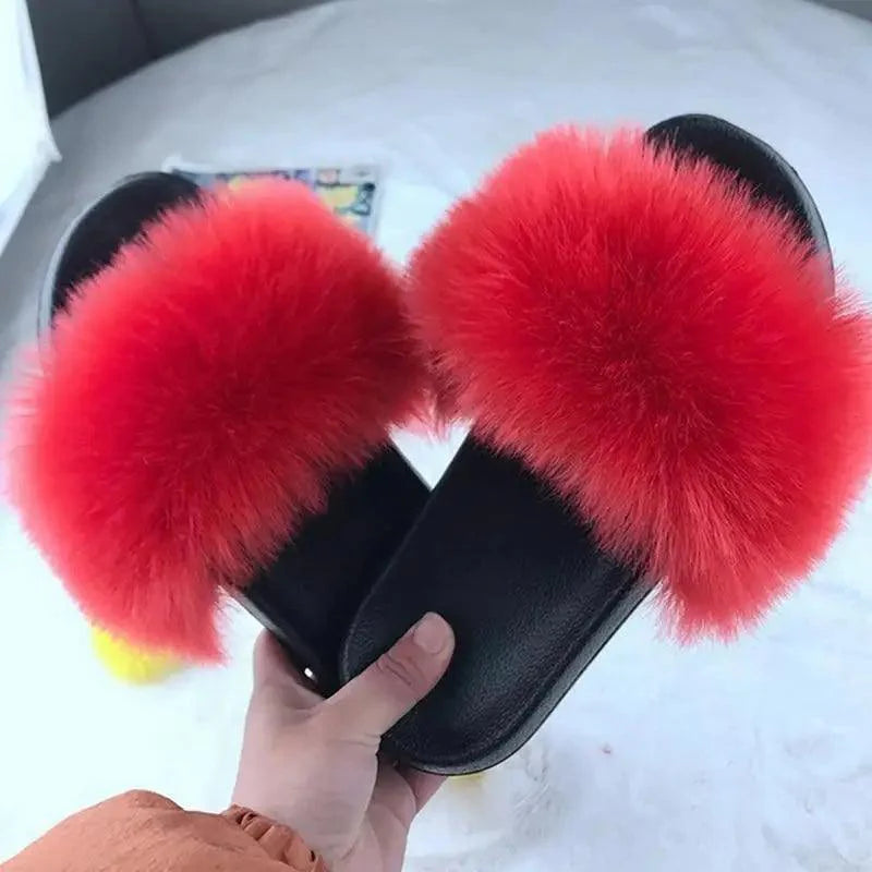 Cute Fluffy Ladies Indoor Warm Slippers Furry Luxury Flip Flops   Women's Fashion Flat Soft Flip Flops Stevvex