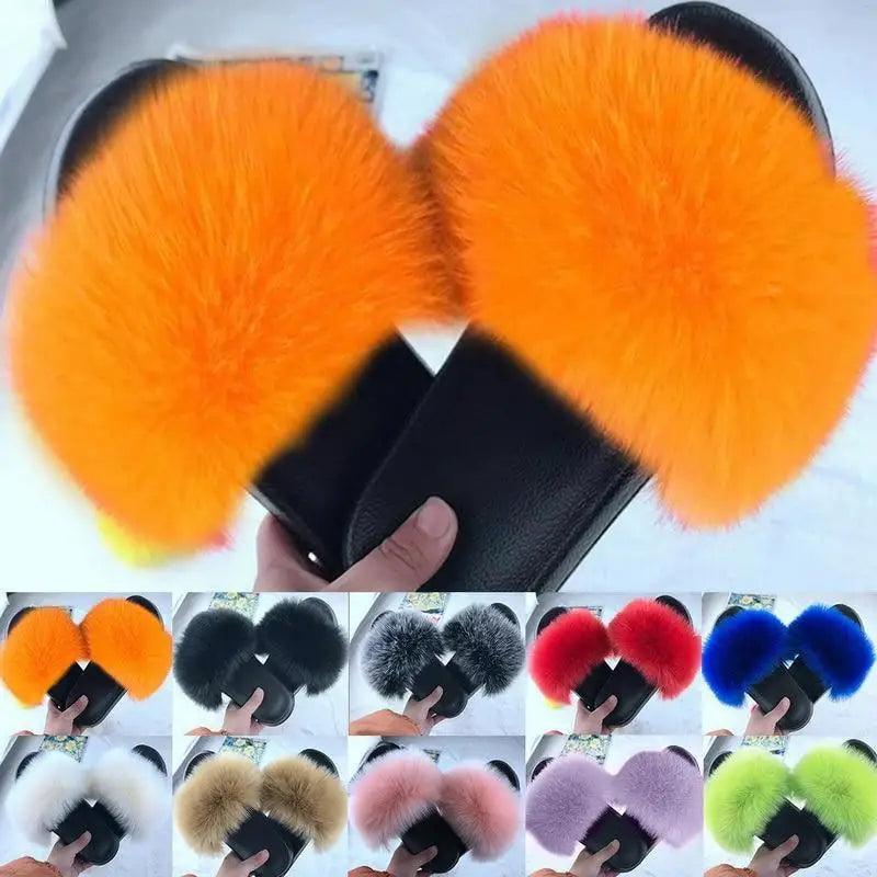Cute Fluffy Ladies Indoor Warm Slippers Furry Luxury Flip Flops   Women's Fashion Flat Soft Flip Flops Stevvex