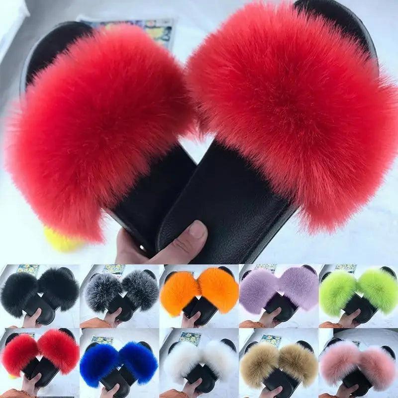 Cute Fluffy Ladies Indoor Warm Slippers Furry Luxury Flip Flops   Women's Fashion Flat Soft Flip Flops Stevvex