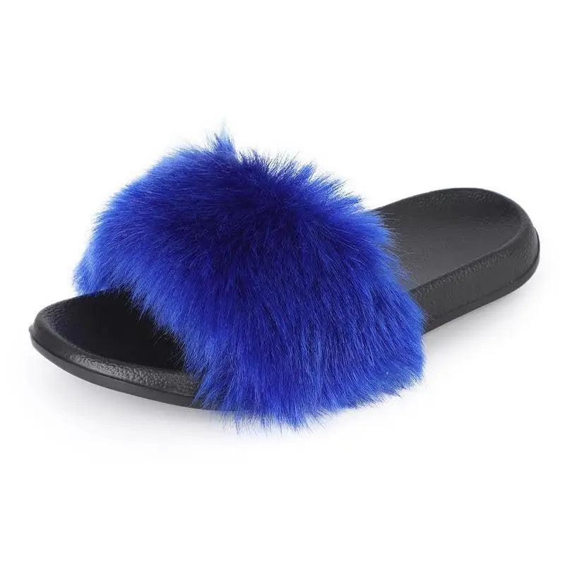 Cute Fluffy Ladies Indoor Warm Slippers Furry Luxury Flip Flops   Women's Fashion Flat Soft Flip Flops Stevvex