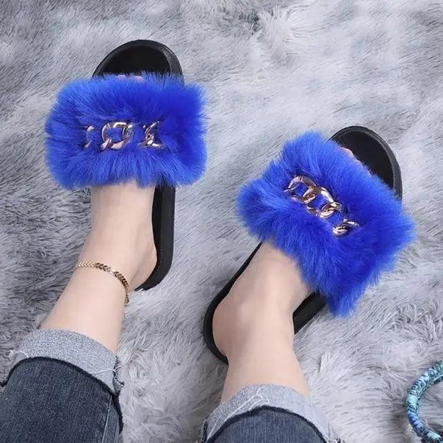 Cute Fluffy Ladies Indoor Warm Slippers Furry Luxury Flip Flops   Women's Fashion Flat Soft Flip Flops Stevvex