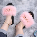 Cute Fluffy Ladies Indoor Warm Slippers Furry Luxury Flip Flops   Women's Fashion Flat Soft Flip Flops Stevvex