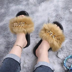 Cute Fluffy Ladies Indoor Warm Slippers Furry Luxury Flip Flops   Women's Fashion Flat Soft Flip Flops Stevvex