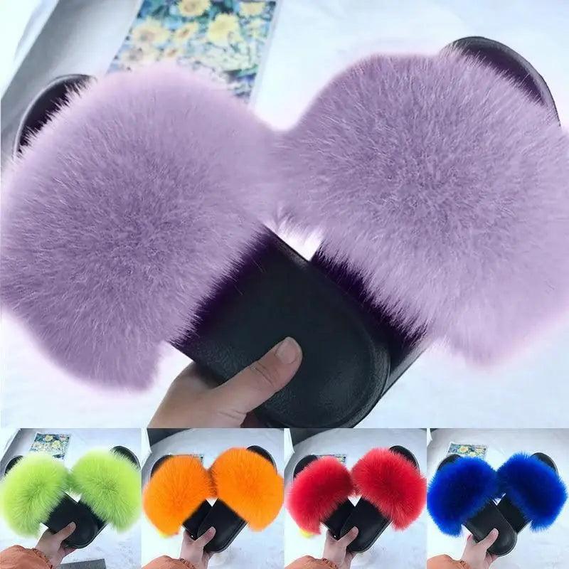 Cute Fluffy Ladies Indoor Warm Slippers Furry Luxury Flip Flops   Women's Fashion Flat Soft Flip Flops Stevvex