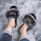 Cute Fluffy Ladies Indoor Warm Slippers Furry Luxury Flip Flops   Women's Fashion Flat Soft Flip Flops Stevvex