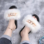 Cute Fluffy Ladies Indoor Warm Slippers Furry Luxury Flip Flops   Women's Fashion Flat Soft Flip Flops Stevvex