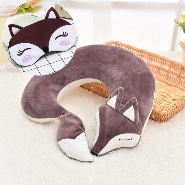 Cute Fox Animal Cotton Plush U Shape Neck Pillow Travel Car Home Pillow Nap Animal Pillow Health Care with Eye Mask Cute Fox U Shaped Neck Pillow for Car Airplane Traveling ,Animal Plush Stuffed Travel Pillow Travel Pillows Cartoon Planes Fox Animal Stevvex