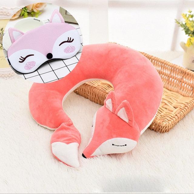Cute Fox Animal Cotton Plush U Shape Neck Pillow Travel Car Home Pillow Nap Animal Pillow Health Care with Eye Mask Cute Fox U Shaped Neck Pillow for Car Airplane Traveling ,Animal Plush Stuffed Travel Pillow Travel Pillows Cartoon Planes Fox Animal Stevvex
