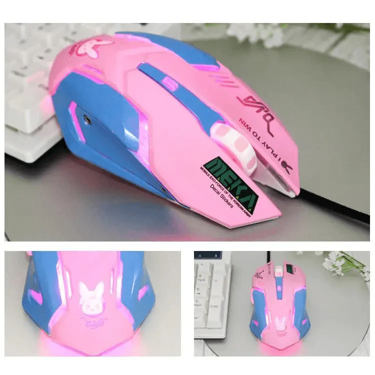 Cute Gaming USB Wired Mouse Girls Pink Computer Professional 2400 DPI Mouse Colorful Silent Mouse For PC Stevvex