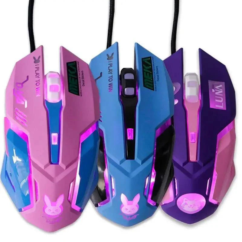 Cute Gaming USB Wired Mouse Girls Pink Computer Professional 2400 DPI Mouse Colorful Silent Mouse For PC Stevvex