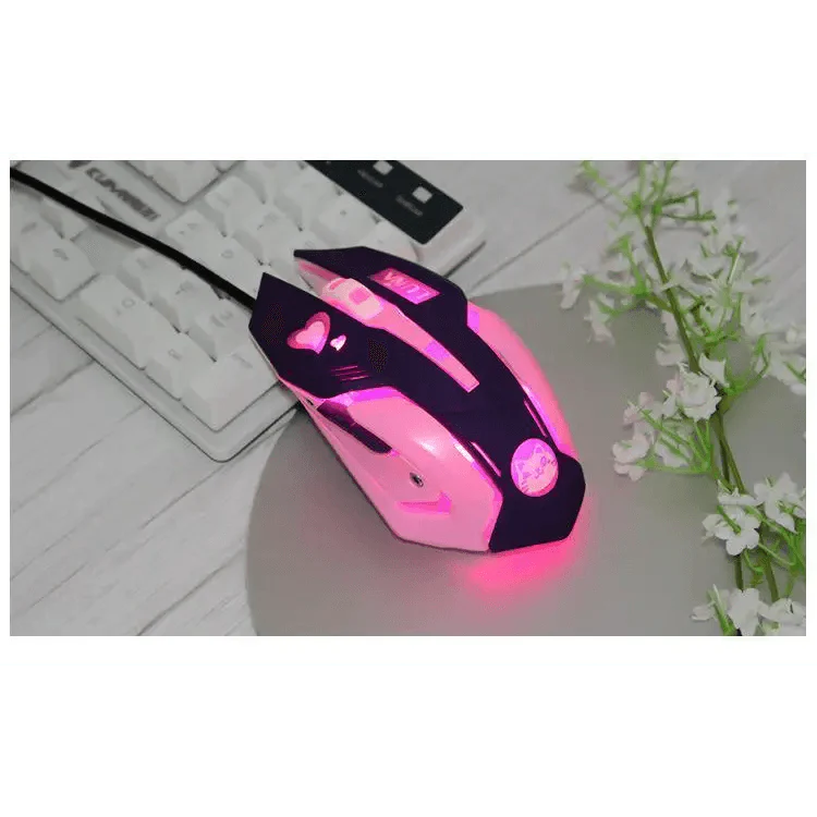 Cute Gaming USB Wired Mouse Girls Pink Computer Professional 2400 DPI Mouse Colorful Silent Mouse For PC Stevvex