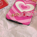 Cute Heart Chain Cute Case Luxury 3D Love Heart Wristband Girl Soft Case For iPhone 14 13 11 12 Pro Max 7 8 Plus Xr X Xs Silicone Phone Cover  Cute Case Luxury Hearts Case Camera Cover Protective Soft Slim Girly Case Designed for iPhone