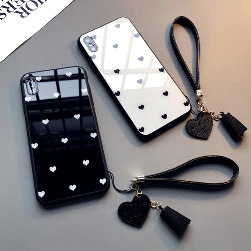 Cute Hearts Pattern Slim Thin Soft Shockproof Silicone Protective Case Cover For Xiaomi Redmi 9 8 A 9C 7A Case small Love Heart Hard Glass Cover For Redmi Note 11 10 9s 9 pro max 7 8 Pro 10X 5G Give Strap Stevvex