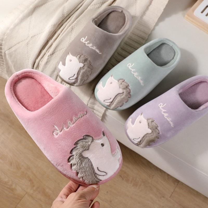Cute Hedgehog Women Winter Home Slippers Animal Slip On Soft Warm House Shoes Men Couple Indoor Bedroom Footwear Soft Cozy Home Slippers For Women Slip On Comfy Women's Washable Cotton Bedroom Slippers Stevvex