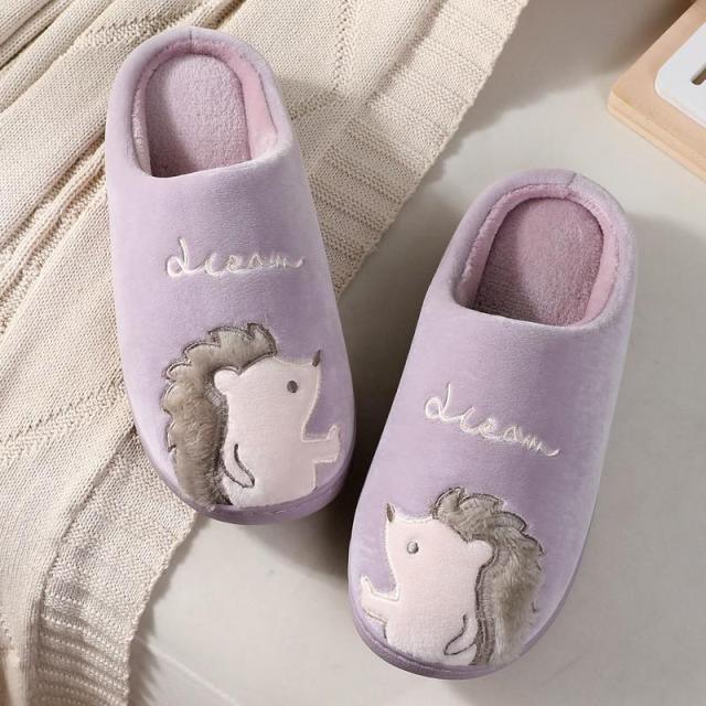 Cute Hedgehog Women Winter Home Slippers Animal Slip On Soft Warm House Shoes Men Couple Indoor Bedroom Footwear Soft Cozy Home Slippers For Women Slip On Comfy Women's Washable Cotton Bedroom Slippers Stevvex