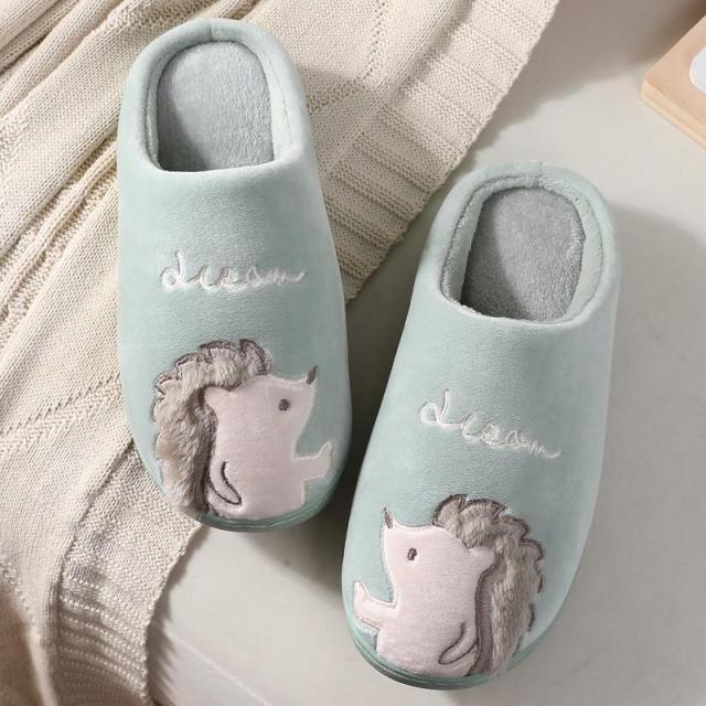 Cute Hedgehog Women Winter Home Slippers Animal Slip On Soft Warm House Shoes Men Couple Indoor Bedroom Footwear Soft Cozy Home Slippers For Women Slip On Comfy Women's Washable Cotton Bedroom Slippers Stevvex