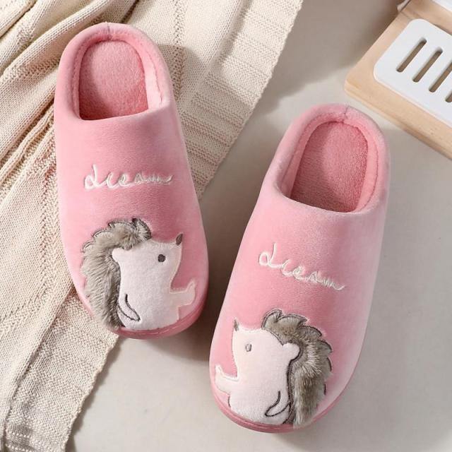 Cute Hedgehog Women Winter Home Slippers Animal Slip On Soft Warm House Shoes Men Couple Indoor Bedroom Footwear Soft Cozy Home Slippers For Women Slip On Comfy Women's Washable Cotton Bedroom Slippers Stevvex