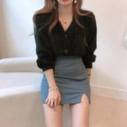 Cute Kitty Chic Fashionable V-Neck Single Breasted Mink Short Knitted Sweaters Outerwear For Women Autumn Long Sleeve Sweater Coat Stevvex