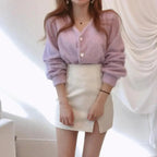 Cute Kitty Chic Fashionable V-Neck Single Breasted Mink Short Knitted Sweaters Outerwear For Women Autumn Long Sleeve Sweater Coat Stevvex