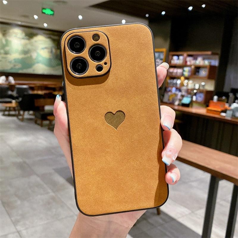 Cute Love Heart Leather Phone Case Soft Shockproof Case for Women Fashion Love Heart Leather Phone Case For iPhone 13 12 11 Pro Max X XR XS Max Camera Protection Soft Back Phone Cover For Couples Stevvex