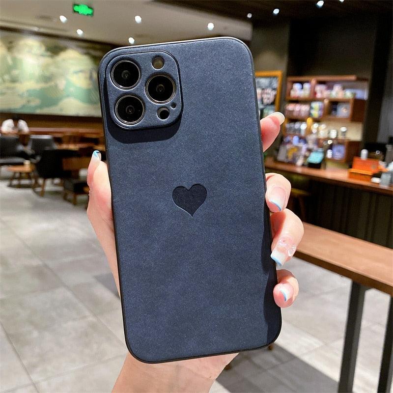 Cute Love Heart Leather Phone Case Soft Shockproof Case for Women Fashion Love Heart Leather Phone Case For iPhone 13 12 11 Pro Max X XR XS Max Camera Protection Soft Back Phone Cover For Couples Stevvex