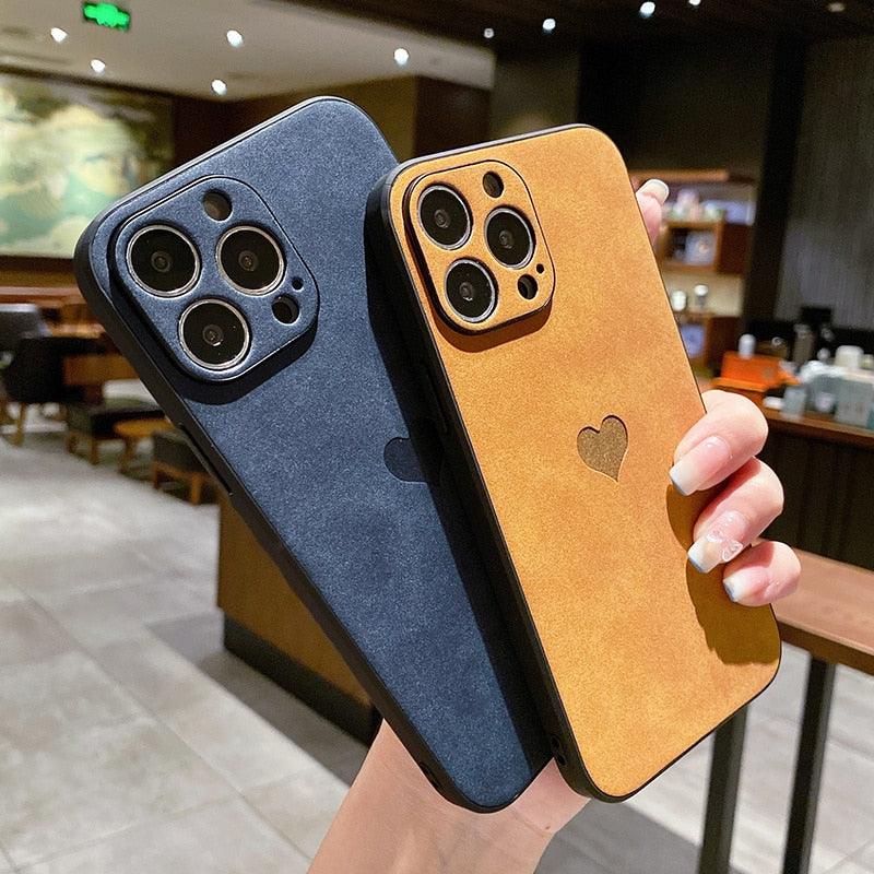 Cute Love Heart Leather Phone Case Soft Shockproof Case for Women Fashion Love Heart Leather Phone Case For iPhone 13 12 11 Pro Max X XR XS Max Camera Protection Soft Back Phone Cover For Couples Stevvex