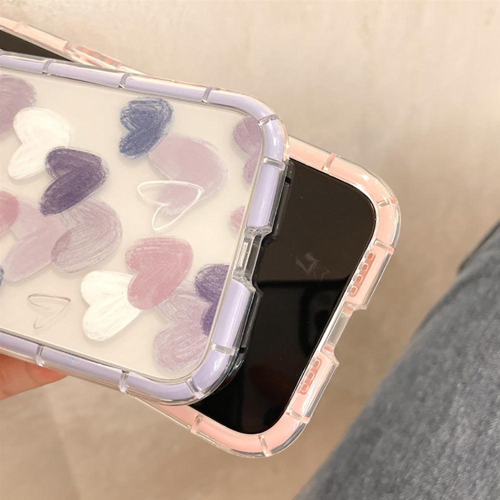 Cute Love Heart Soft Shockproof Bumper Transparent Phone Case For iPhone 12 13 Pro Max Silicone Back Cover Case  Cute Side Small Pattern for Women Girls Soft Silicone Shockproof Protective Cover Stevvex