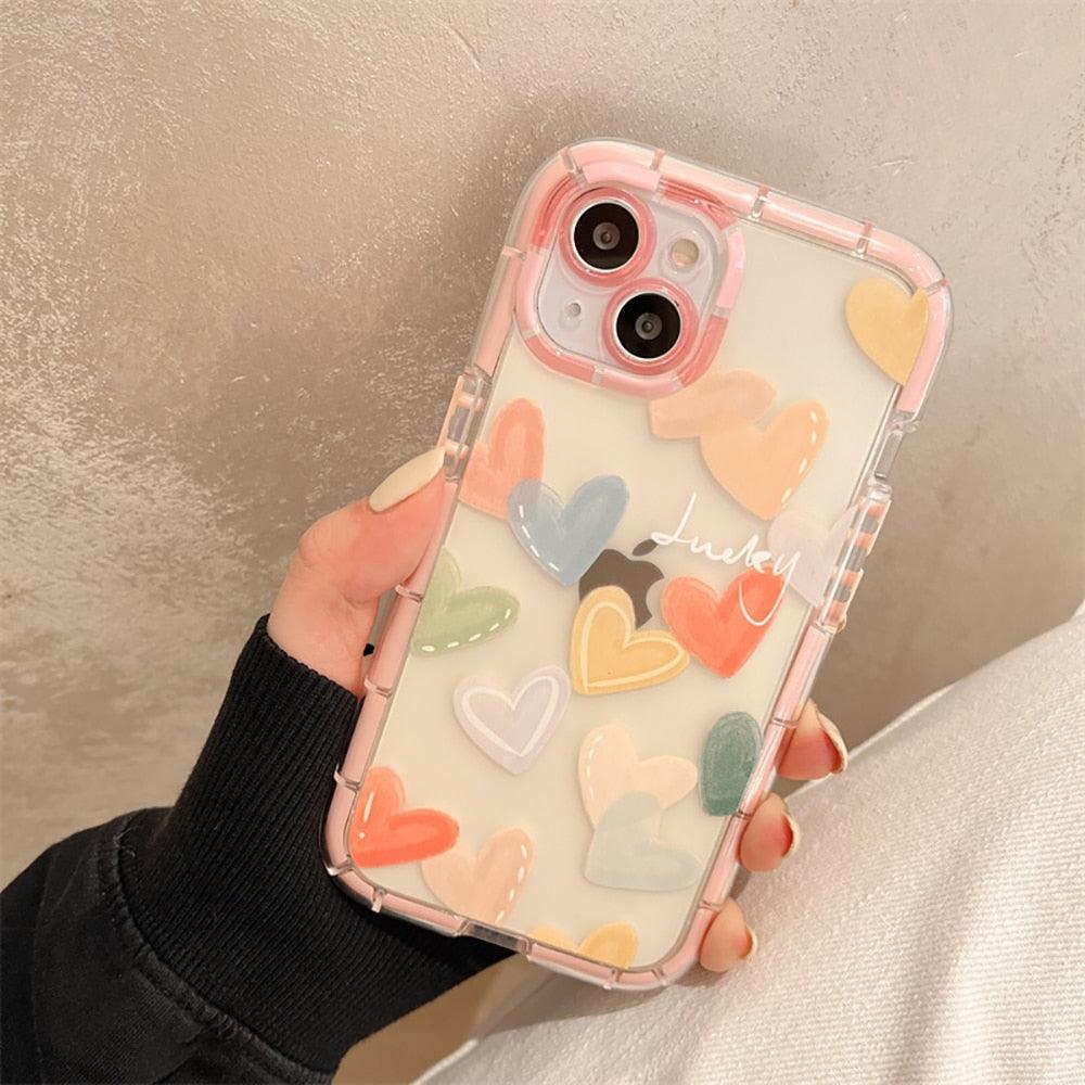 Cute Love Heart Soft Shockproof Bumper Transparent Phone Case For iPhone 12 13 Pro Max Silicone Back Cover Case  Cute Side Small Pattern for Women Girls Soft Silicone Shockproof Protective Cover Stevvex