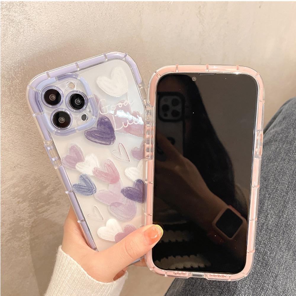 Cute Love Heart Soft Shockproof Bumper Transparent Phone Case For iPhone 12 13 Pro Max Silicone Back Cover Case  Cute Side Small Pattern for Women Girls Soft Silicone Shockproof Protective Cover Stevvex