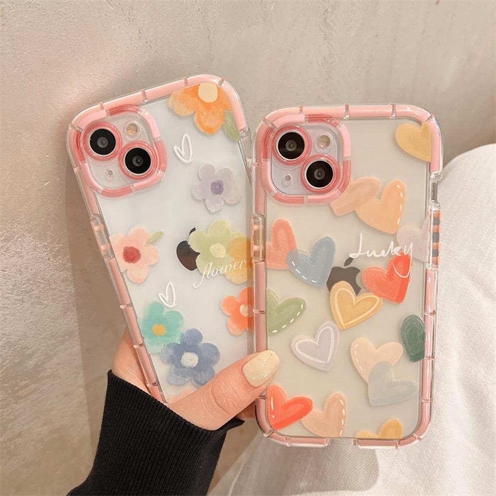 Cute Love Heart Soft Shockproof Bumper Transparent Phone Case For iPhone 12 13 Pro Max Silicone Back Cover Case  Cute Side Small Pattern for Women Girls Soft Silicone Shockproof Protective Cover Stevvex