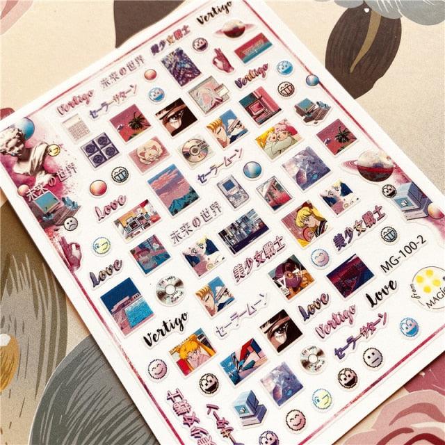 Cute rabbit Cute cat  Japanese Justice Girl 3D Back Glue Nail Sticker Nail Decoration Nail Art Nail Ornament Self Adhesive Nail Decals for Nail Art Decoration Including Hearts Stars Letters Bowknot Leaves Flowers Plants Fruits Butterflies for Woman Stevvex