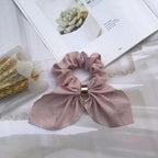 Cute Rabbit Ear Striped Metal Buckle Hair Scrunchies Elastic Hair Bands Ties Rope Bands Ponytail Bands Gorgeous Hair Accessories For Women
